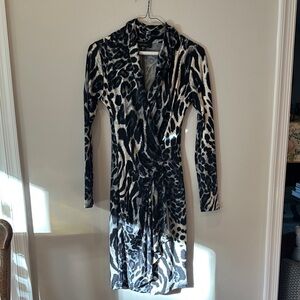 Karen Kane Black and White Animal Print Long Sleeve Dress